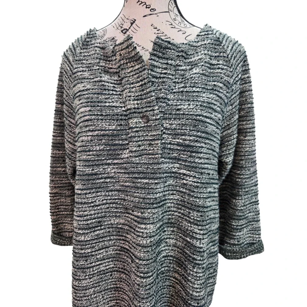 RO&DE Textured Marled Knit Tunic Top Size M Made in USA Green Henley Lagenlook - Picture 4 of 10